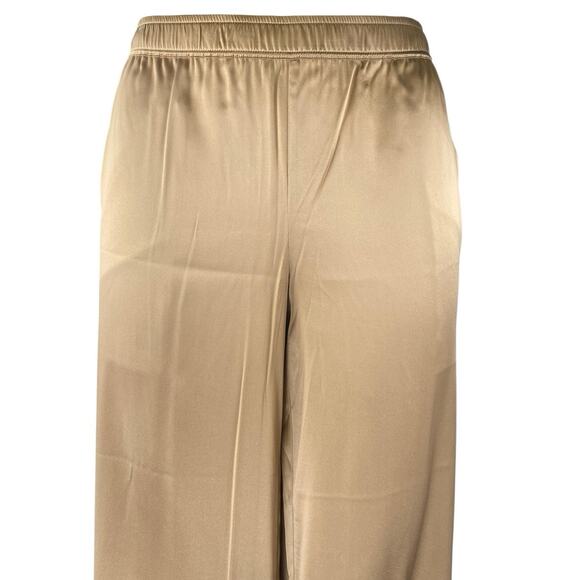 NEW SER.O.YA Tan Beige Silk Satin High Waisted Wide Leg Trousers Pants Size L - Picture 4 of 6